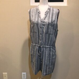 Kelly Renee Black & White Linen Blend Striped Romper w/Pockets & Tie Waist-XL